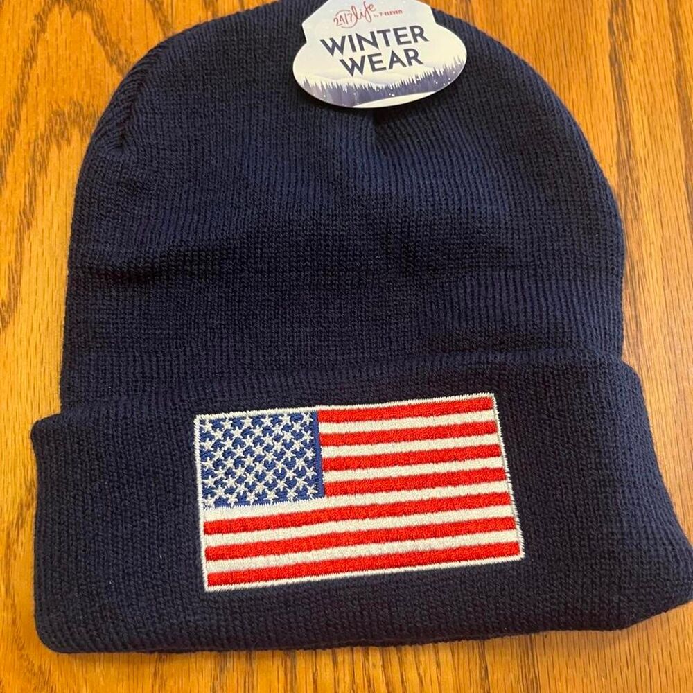 Navy Blue American Flag Beanie